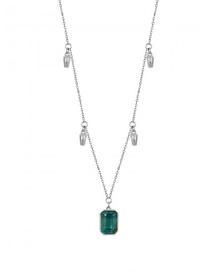 EMERALD CUT DIAMOND DANGLE DROP NECKLACE (TN689)