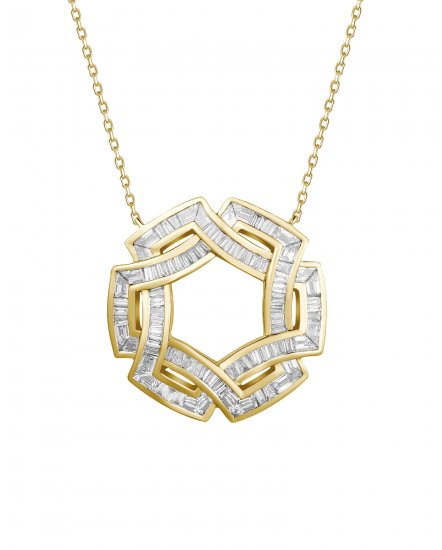 HEXAGON STYLE BAGUETTE DIAMOND INTER LINKED NECKLACE (TN814)