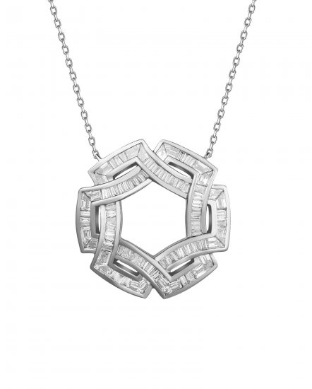 HEXAGON STYLE BAGUETTE DIAMOND INTER LINKED NECKLACE (TN814)