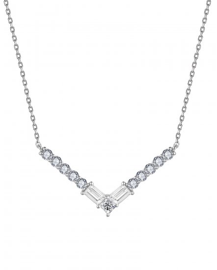 V SHAPE BAGUETTE DIAMOND NECKLACE (TN816)