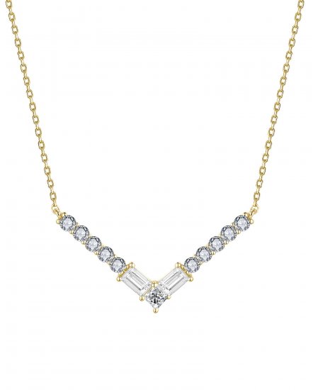 V SHAPE BAGUETTE DIAMOND NECKLACE (TN816)