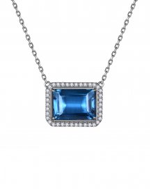EMERALD CUT LONDON BLUE TOPAZ DIAMOND NECKLACE (TN962)