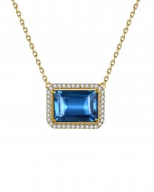 EMERALD CUT LONDON BLUE TOPAZ DIAMOND NECKLACE (TN962)