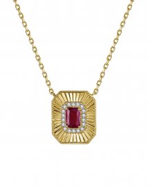 EMERALD CUT RUBY DIAMOND NECKLACE (TN963)