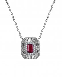 EMERALD CUT RUBY DIAMOND NECKLACE (TN963)