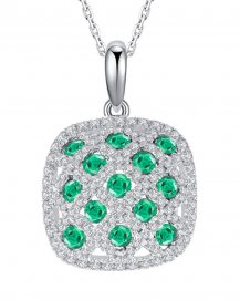CUSHION STYLE EMERALD DIAMOND PENDANT (TP1581)