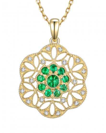 FLORAL STYLE EMERALD DIAMOND PENDANT (TP1848)