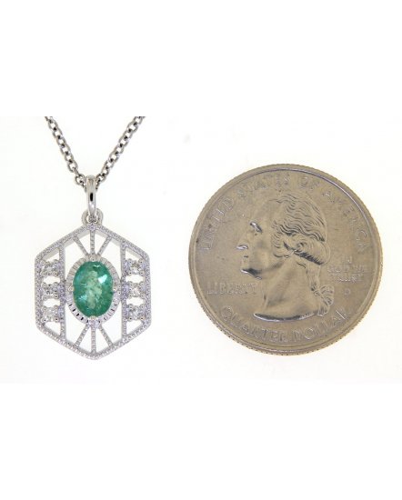 HEXAGON STYLE OVAL EMERALD DIAMOND PENDANT (TP1914)