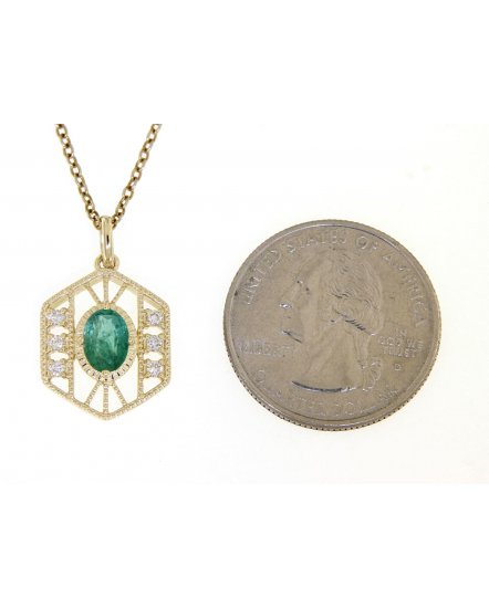 HEXAGON STYLE OVAL EMERALD DIAMOND PENDANT (TP1914)