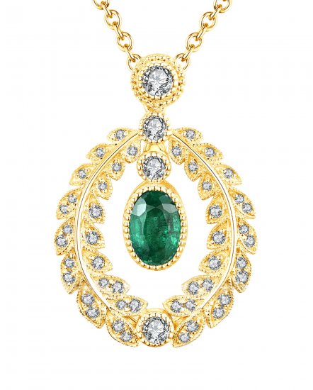 LEAF STYLE EMERALD DIAMOND PENDANT (TP1949)