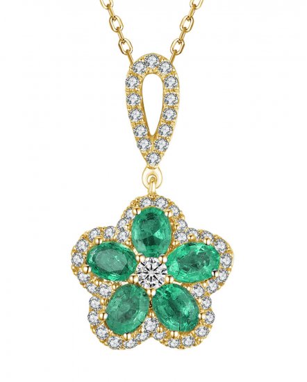 FLORAL STYLE EMERALD DIAMOND PENDANT (TP1996)