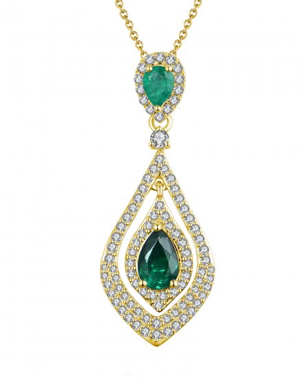 LEAF STYLE EMERALD DIAMOND PENDANT (TP2152)