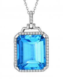 EMERALD CUT SWISS BLUE TOPAZ DIAMOND PENDANT (TP2292)