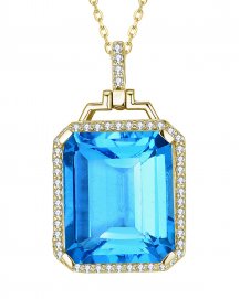 EMERALD CUT SWISS BLUE TOPAZ DIAMOND PENDANT (TP2292)