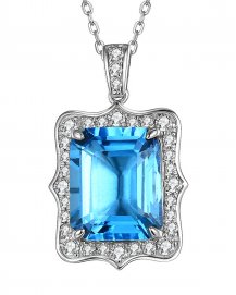EMERALD CUT SWISS BLUE TOPAZ DIAMOND PENDANT (TP2293)