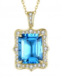 EMERALD CUT SWISS BLUE TOPAZ DIAMOND PENDANT (TP2293)