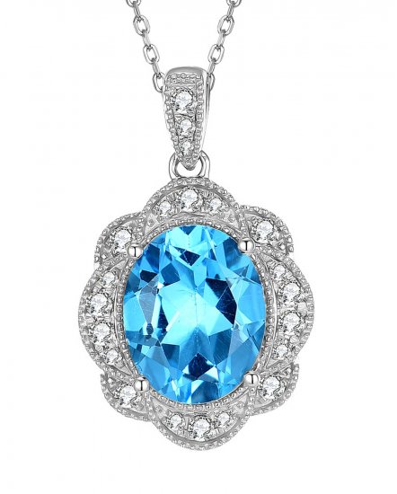 OVAL SWISS BLUE TOPAZ DIAMOND PENDANT (TP2353)
