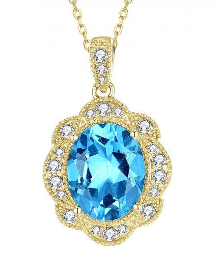 OVAL SWISS BLUE TOPAZ DIAMOND PENDANT (TP2353)
