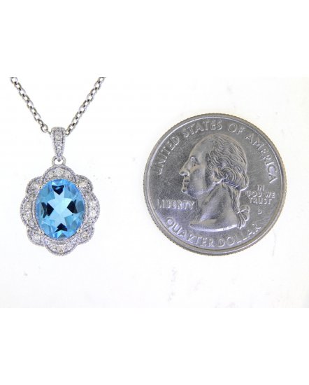 OVAL SWISS BLUE TOPAZ DIAMOND PENDANT (TP2353)