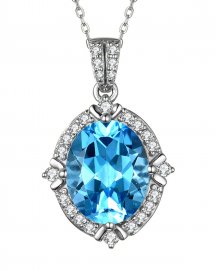 OVAL SWISS BLUE TOPAZ DIAMOND PENDANT (TP2433)