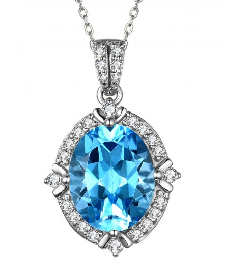 OVAL SWISS BLUE TOPAZ DIAMOND PENDANT (TP2433)