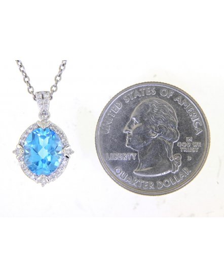 OVAL SWISS BLUE TOPAZ DIAMOND PENDANT (TP2433)