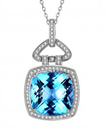 CUSHION SWISS BLUE TOPAZ DIAMOND PENDANT (TP2519)