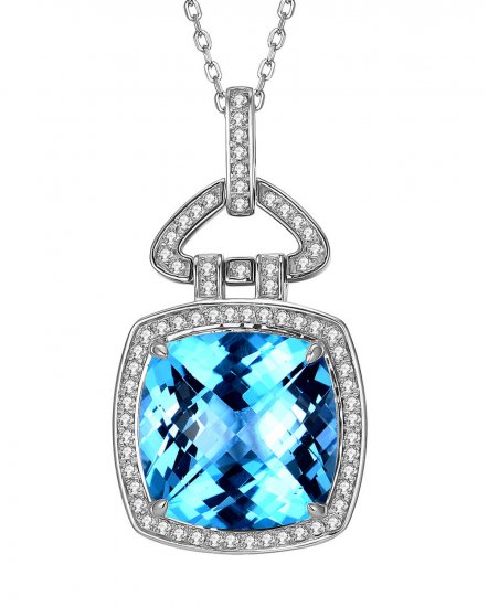 CUSHION SWISS BLUE TOPAZ DIAMOND PENDANT (TP2519)