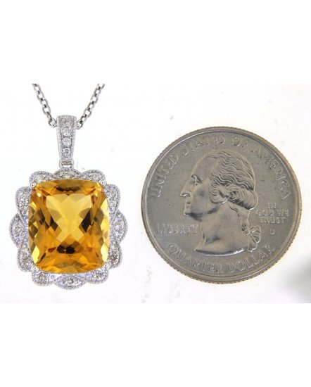 CUSHION SHAPE CITRINE DIAMOND PENDANT (TP2522)
