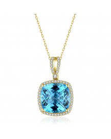 CUSHION SWISS BLUE TOPAZ DIAMOND PENDANT (TP2524)