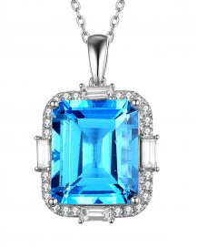 EMERALD CUT SWISS BLUE TOPAZ DIAMOND PENDANT (TP2548)