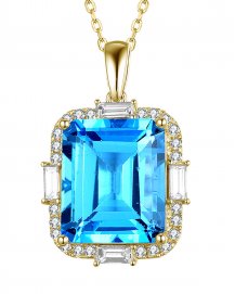 EMERALD CUT SWISS BLUE TOPAZ DIAMOND PENDANT (TP2548)