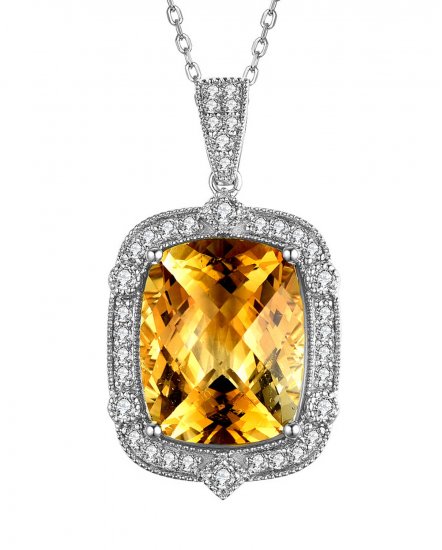 CUSHION SHAPE CITRINE DIAMOND PENDANT (TP2549)