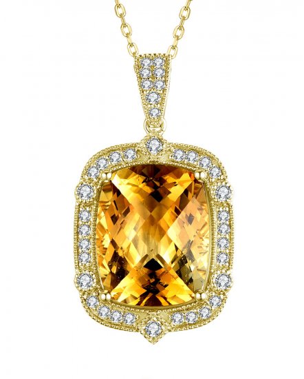CUSHION SHAPE CITRINE DIAMOND PENDANT (TP2549)