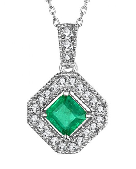 PRINCESS CUT EMERALD DIAMOND PENDANT (TP2551)