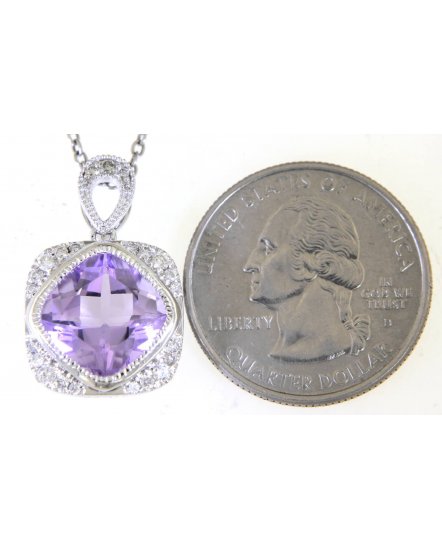 CUSHION AMETHYST DIAMOND PENDANT (TP2552)