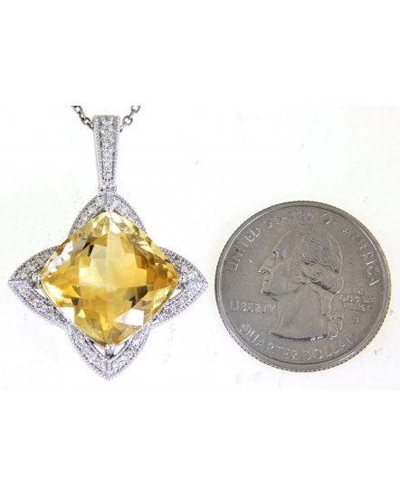 CUSHION SHAPE CITRINE DIAMOND PENDANT (TP2561)