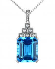 EMERALD CUT SWISS BLUE TOPAZ DIAMOND PENDANT (TP2587)