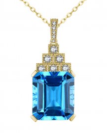 EMERALD CUT SWISS BLUE TOPAZ DIAMOND PENDANT (TP2587)