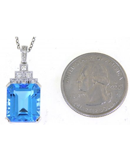 EMERALD CUT SWISS BLUE TOPAZ DIAMOND PENDANT (TP2587)