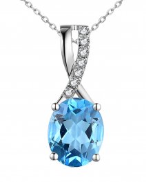 OVAL SWISS BLUE TOPAZ DIAMOND PENDANT (TP2642)