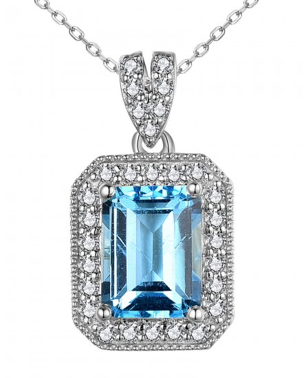 EMERALD CUT SWISS BLUE TOPAZ DIAMOND PENDANT (TP2710)