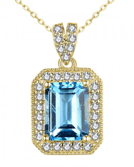 EMERALD CUT SWISS BLUE TOPAZ DIAMOND PENDANT (TP2710)