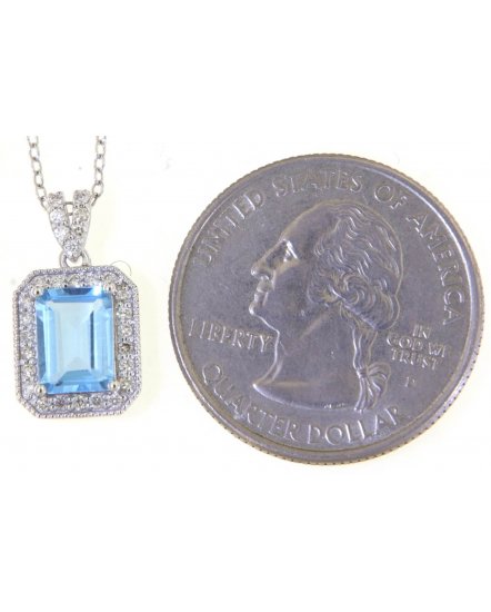 EMERALD CUT SWISS BLUE TOPAZ DIAMOND PENDANT (TP2710)
