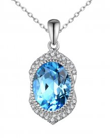 OVAL SWISS BLUE TOPAZ DIAMOND PENDANT (TP2718)