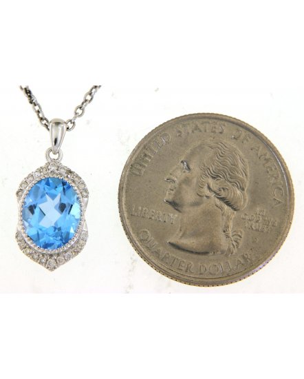 OVAL SWISS BLUE TOPAZ DIAMOND PENDANT (TP2718)