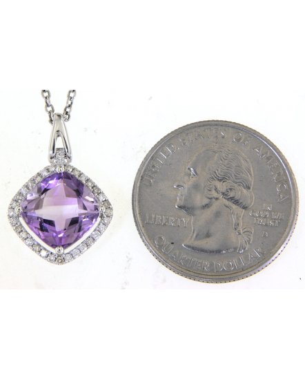 CUSHION AMETHYST DIAMOND PENDANT (TP2752)