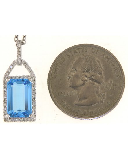 EMERALD CUT LONDON BLUE TOPAZ DIAMOND PENDANT (TP2907)