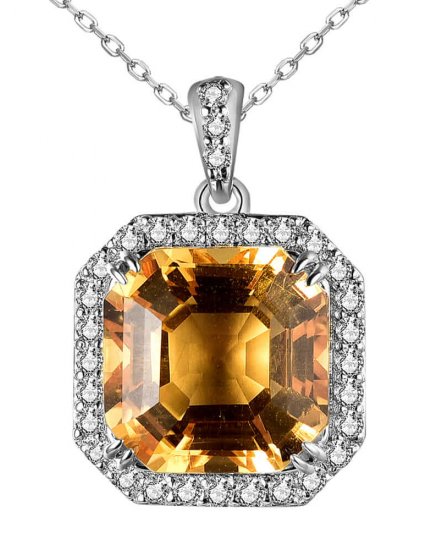 EMERALD CUT CITRINE DIAMOND PENDANT (TP2951)