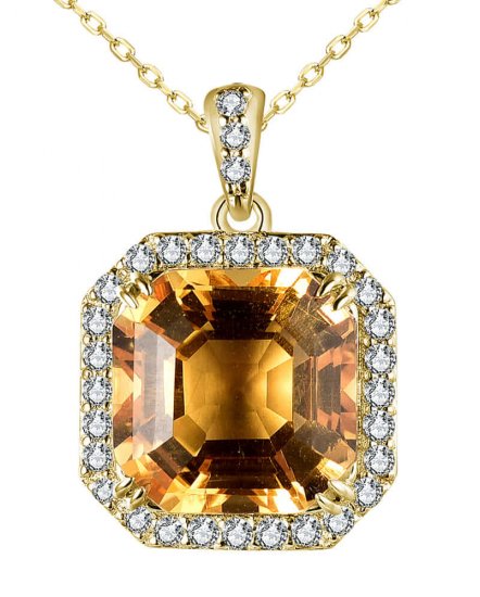 EMERALD CUT CITRINE DIAMOND PENDANT (TP2951)